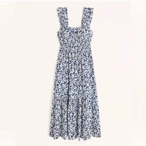 Abercrombie & Fitch Ruffle Strap Textured Maxi Dress in Navy Size M